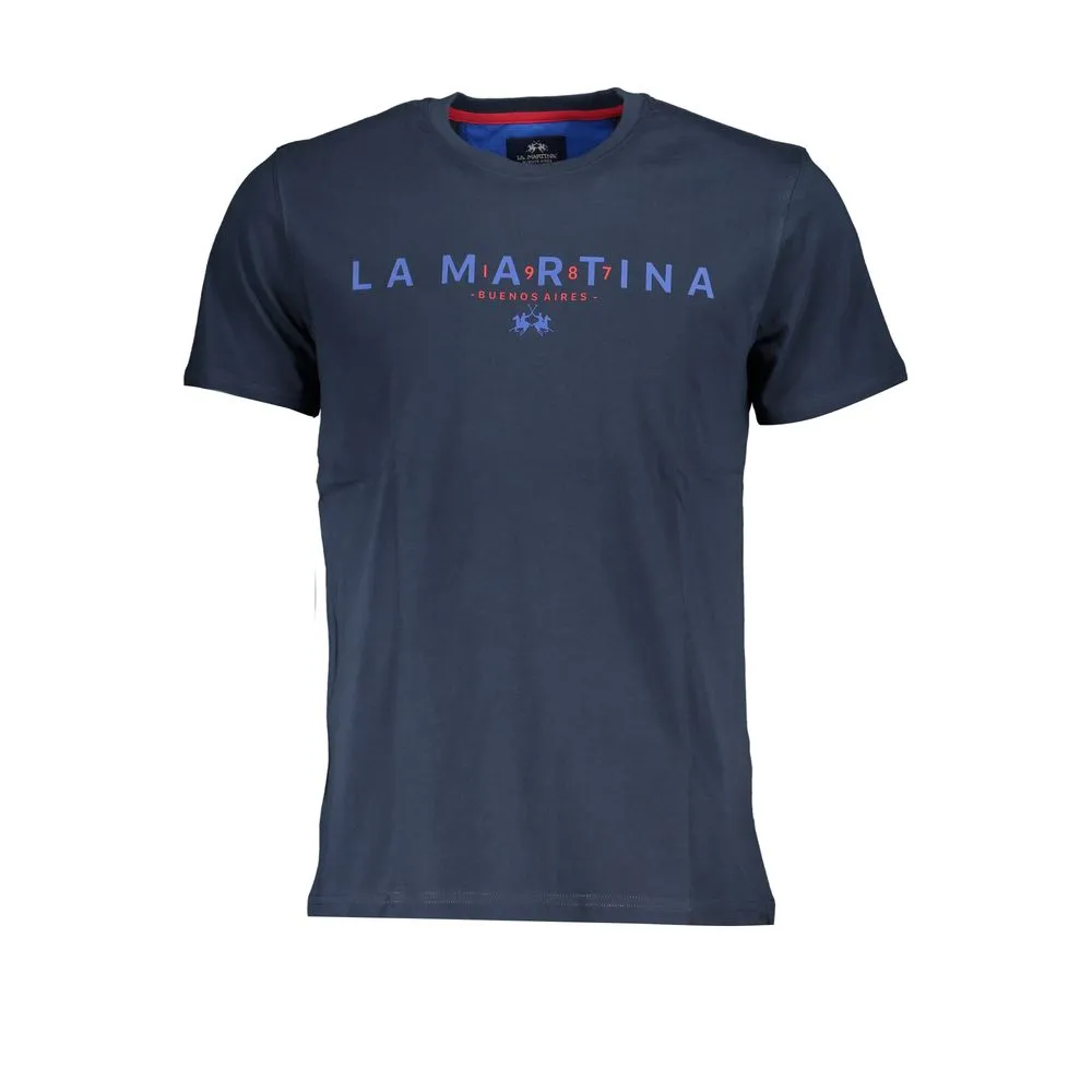 La Martina Men's Elegant Blue Crew Neck Cotton Tee