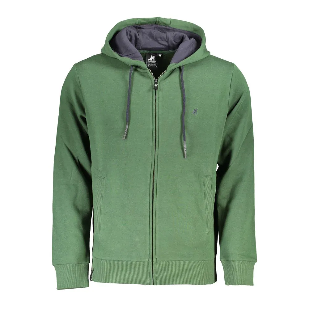 U.S. Grand Polo Men's Chic Green Hooded Sweatshirt with Elegant Embroidery