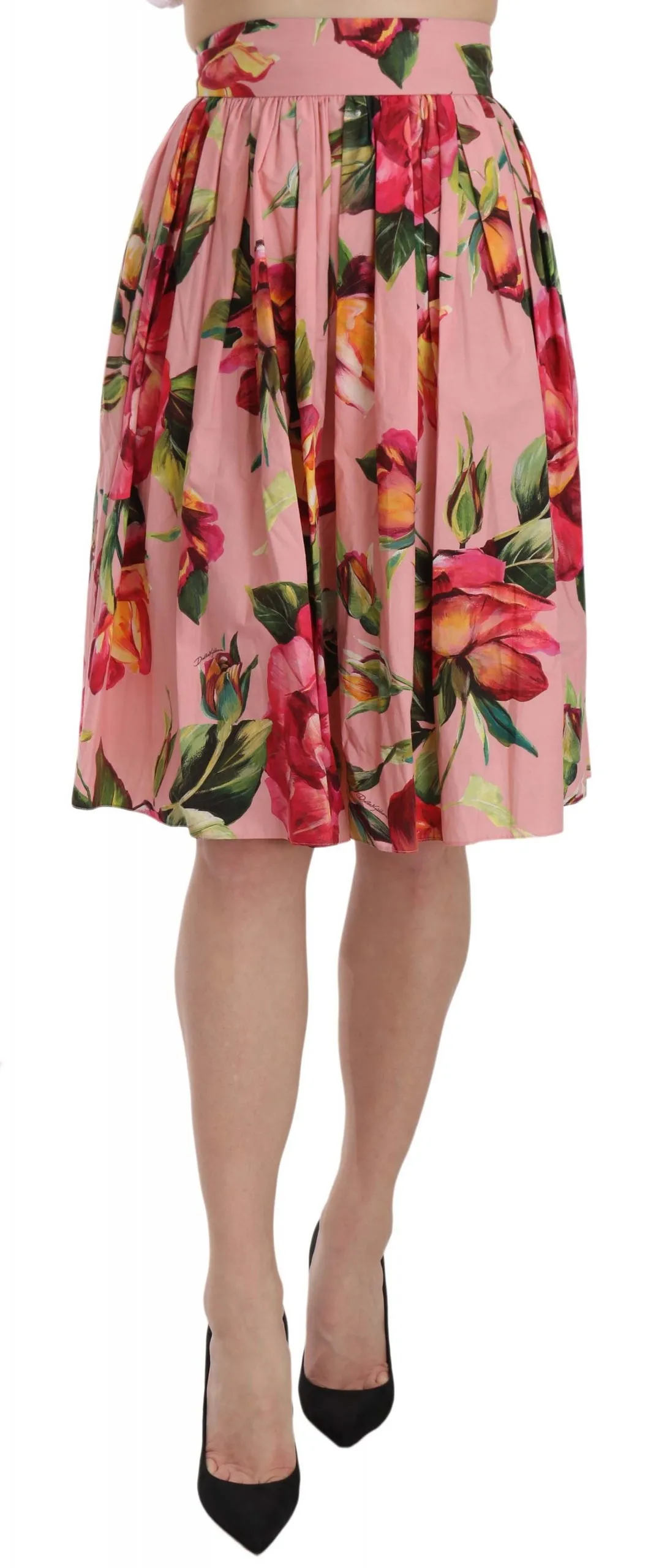 Dolce & Gabbana Women's Elegant Pink Rose Print Flare Skirt