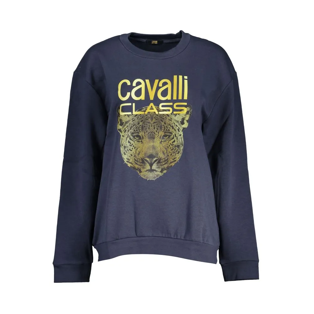 Cavalli Class Women's Elegant Blue Fleece Crew Neck Sweatshirt