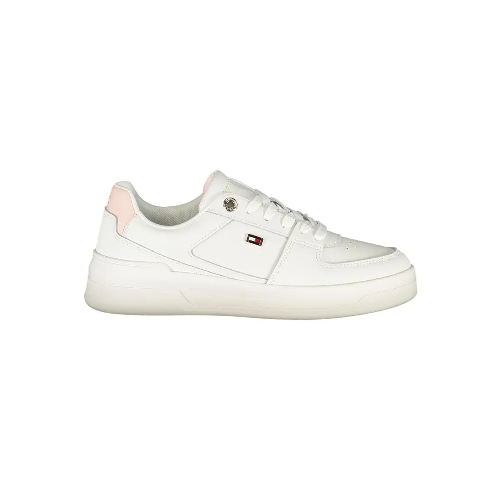 Tommy Hilfiger Women's Elegant White Lace-Up Sneakers with Contrast Detail