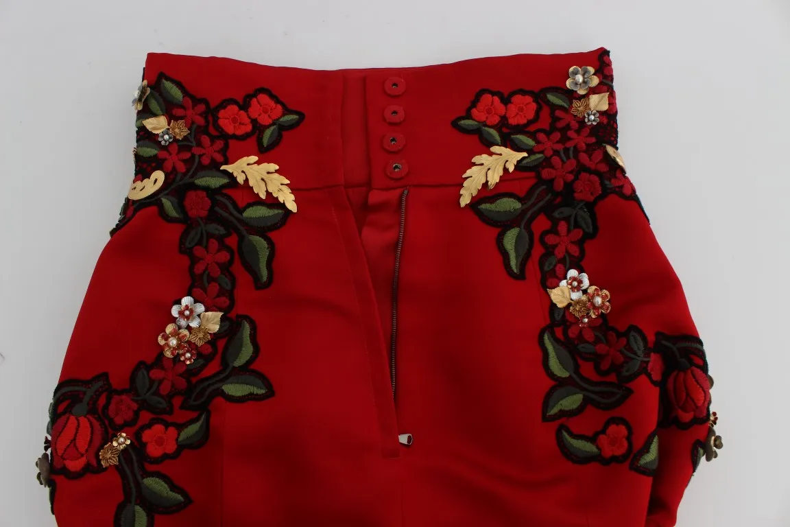 Dolce & Gabbana Women's Elegant Silk Red Embroidered Mini Shorts