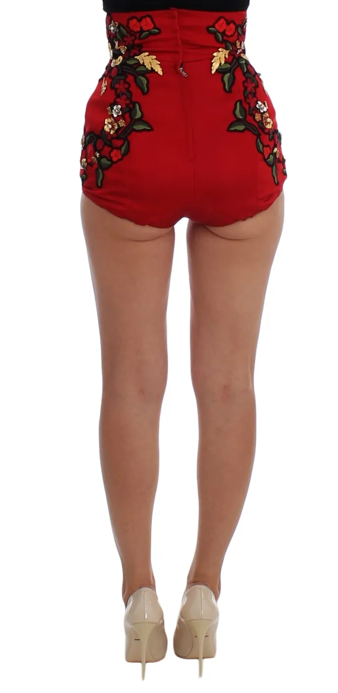 Dolce & Gabbana Women's Embroidered Silk High Waist Mini Shorts