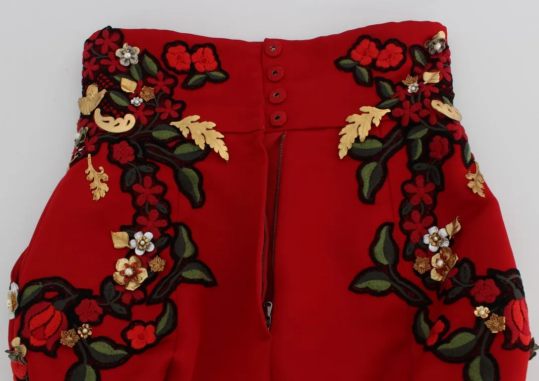 Dolce & Gabbana Women's Embroidered Silk High Waist Mini Shorts
