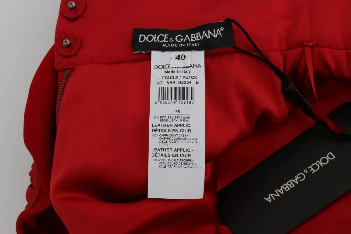 Dolce & Gabbana Women's Glamorous Red Silk Floral Embroidered Shorts