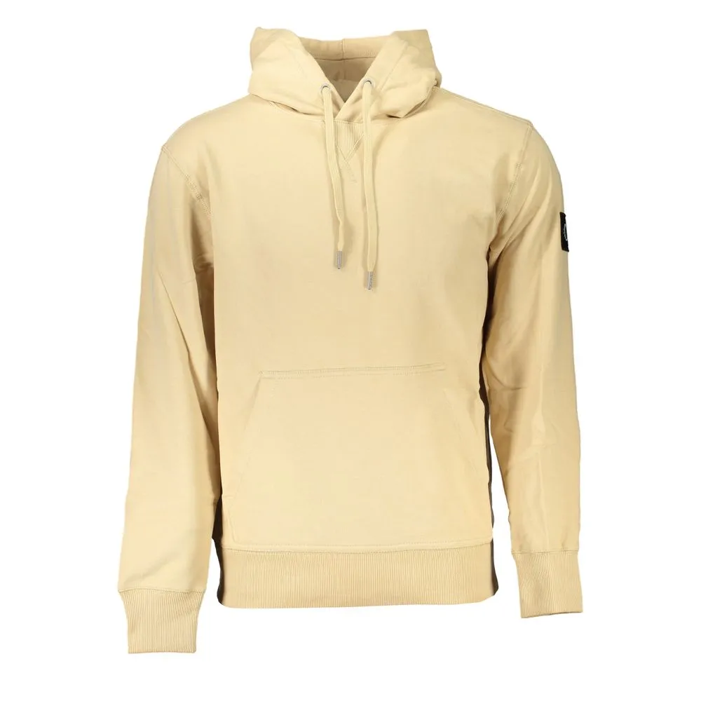 Calvin Klein Men's Beige Brushed Cotton Hoodie with Central Pocket