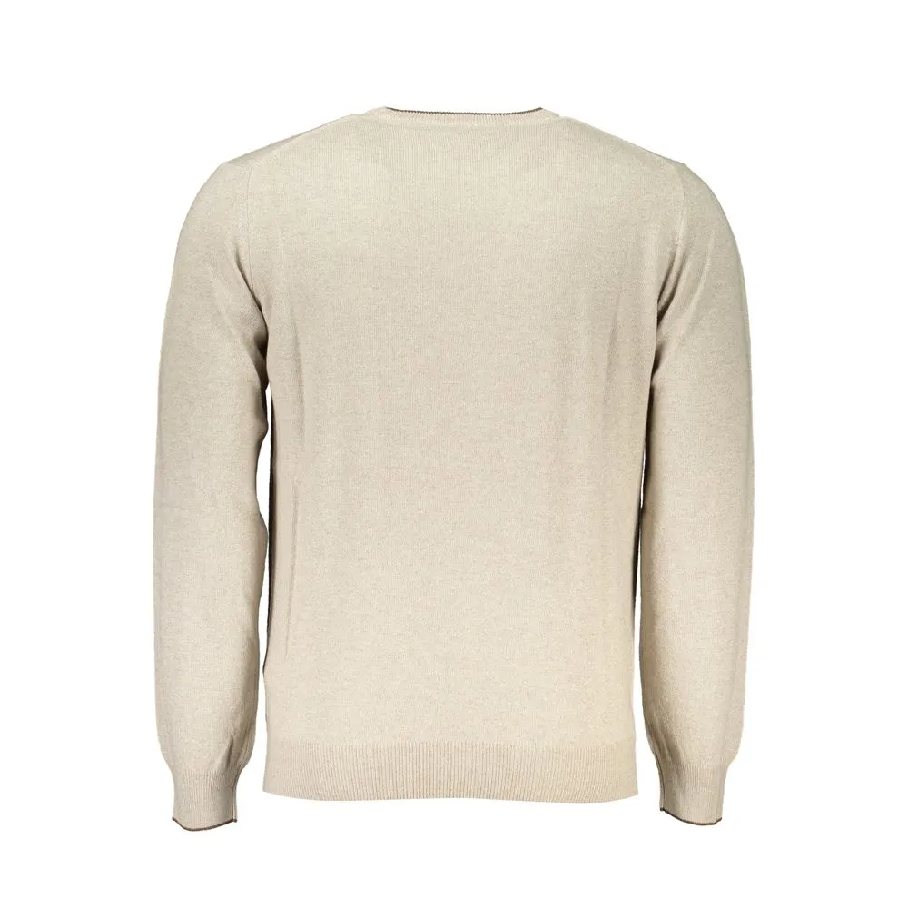 Harmont & Blaine Men's Beige Crew Neck Luxury Sweater with Embroidery