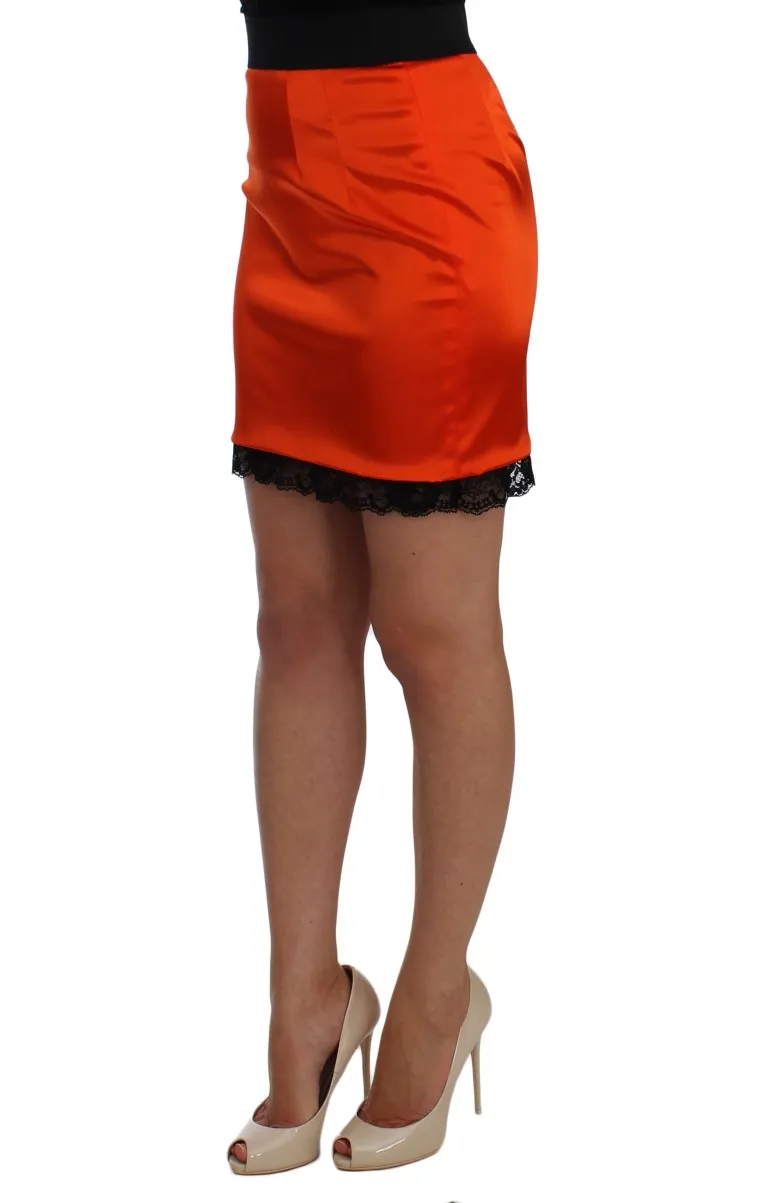 Dolce & Gabbana Women's Orange High-Waist Lace Pencil Skirt