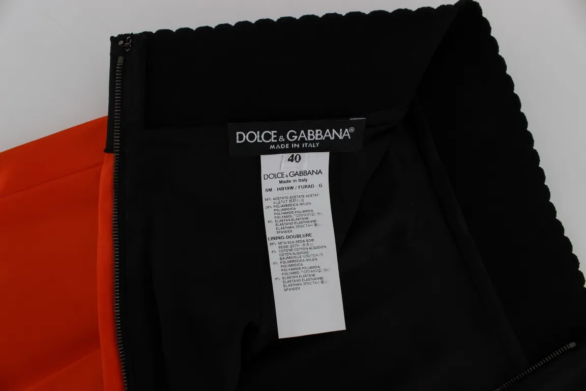 Dolce & Gabbana Women's Orange High-Waist Lace Pencil Skirt