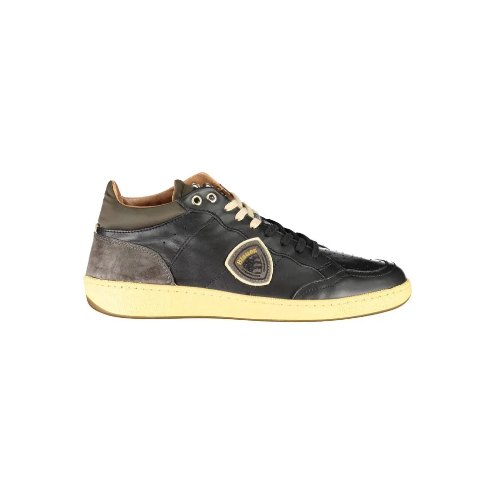Blauer Men's Sleek Black Lace-Up Sneakers with Contrast Details