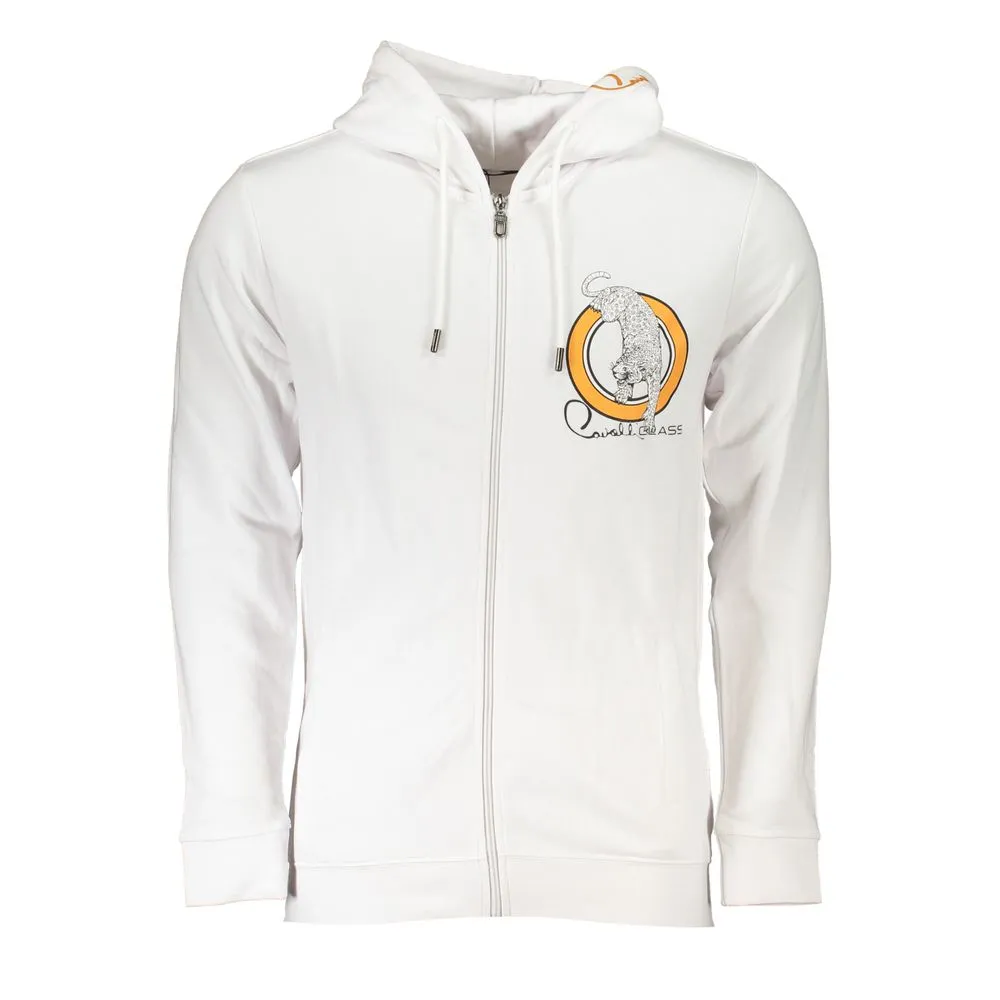 Cavalli Class Men's White Cotton Mens Hooded Sweater