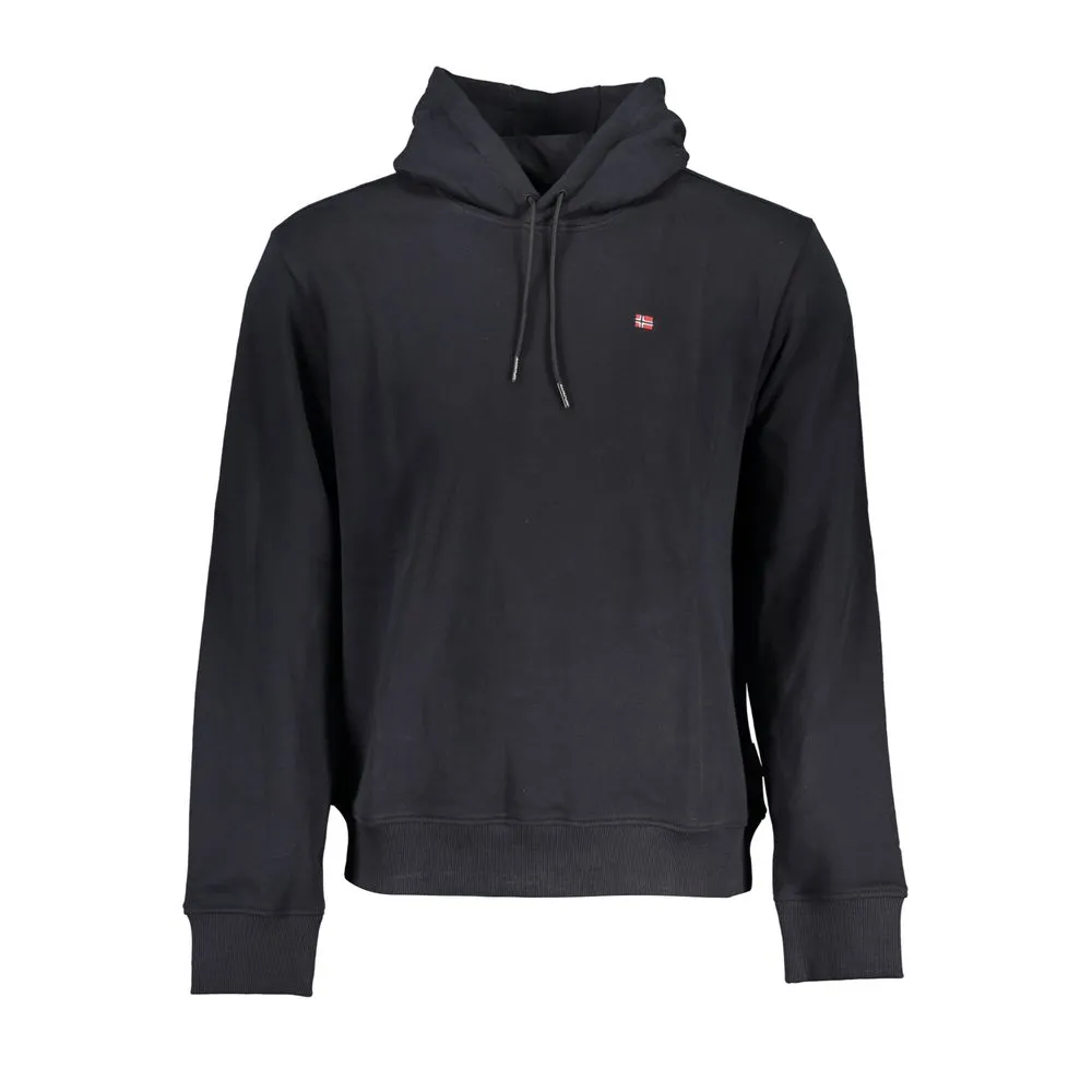 Napapijri Men's Sleek Black Cotton Hooded Sweatshirt