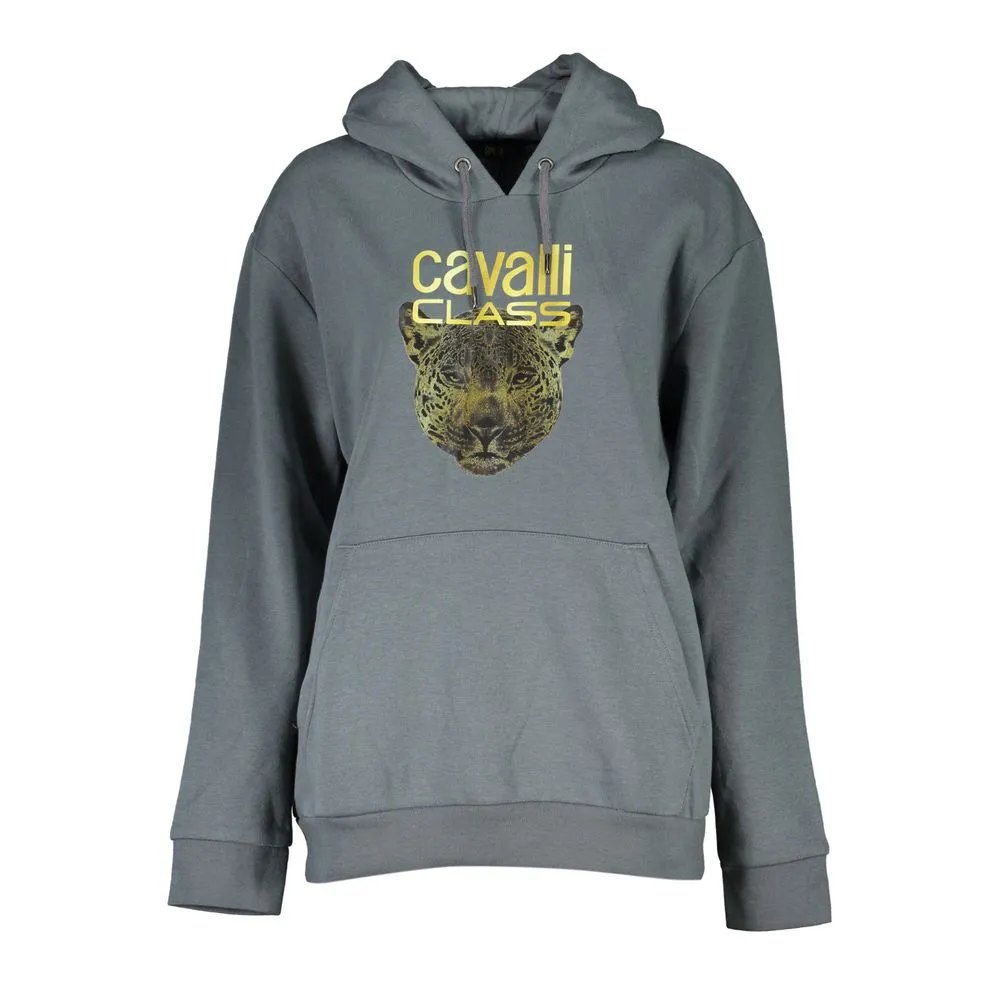 Cavalli Class Women's Sleek Gray Fleece Hooded Sweatshirt