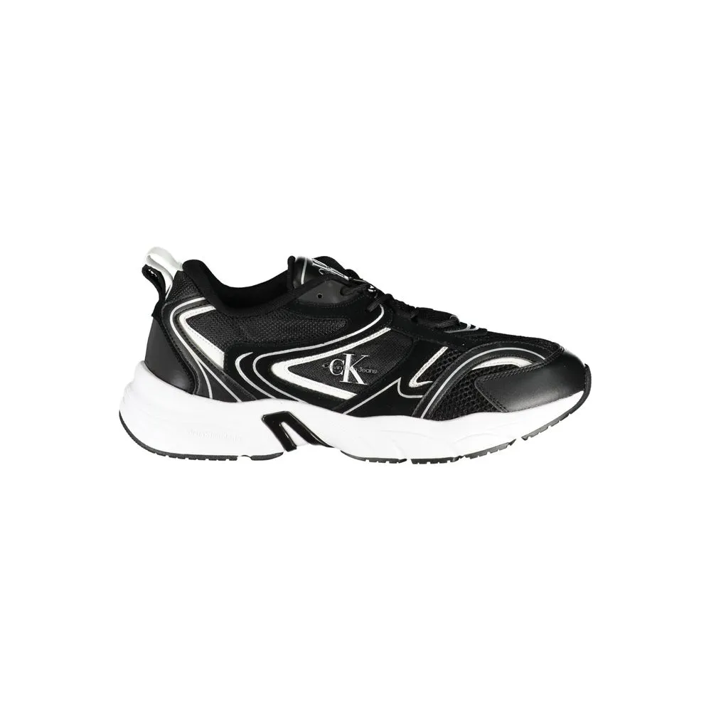 Calvin Klein Men's Sleek Black Lace-Up Sneakers with Contrast Details