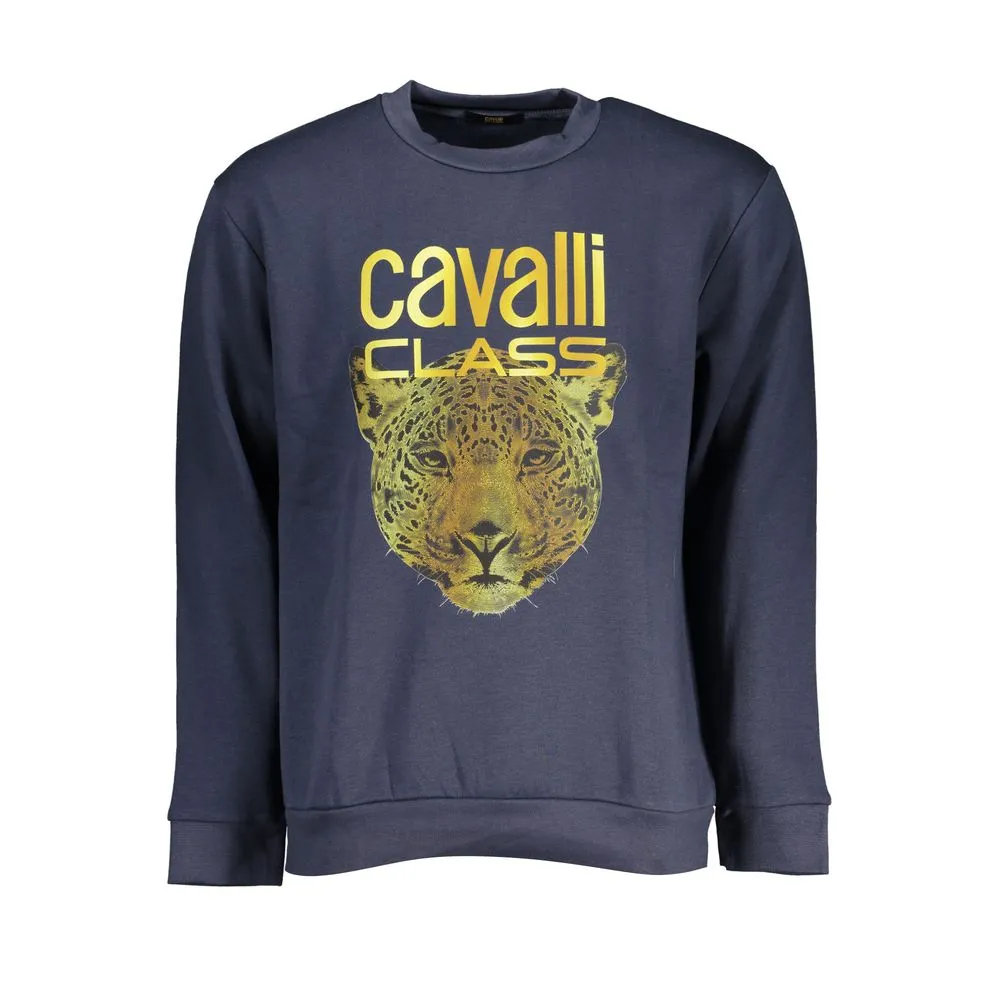 Cavalli Class Men's Elegant Crew Neck Fleece Sweatshirt in Blue