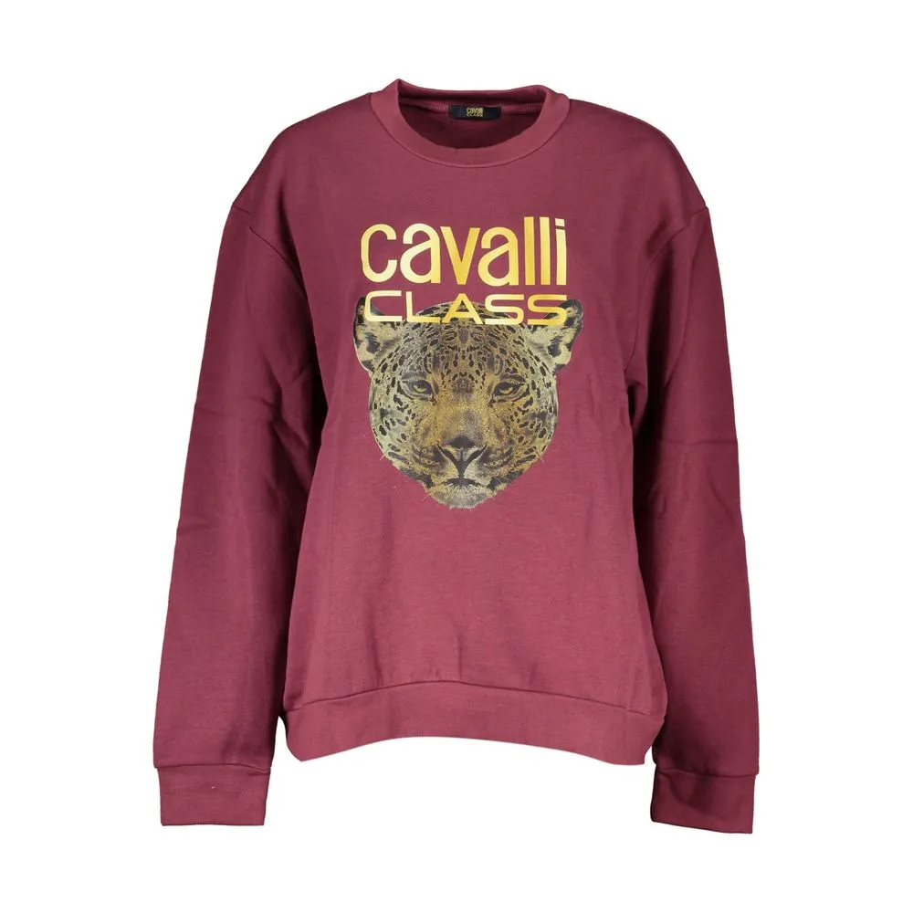 Cavalli Class Women's Purple Fleece Crew Neck Sweatshirt with Logo Print
