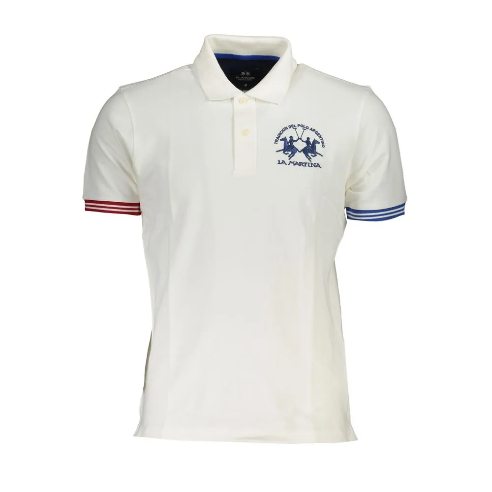 La Martina Men's Elegant White Polo with Contrast Details