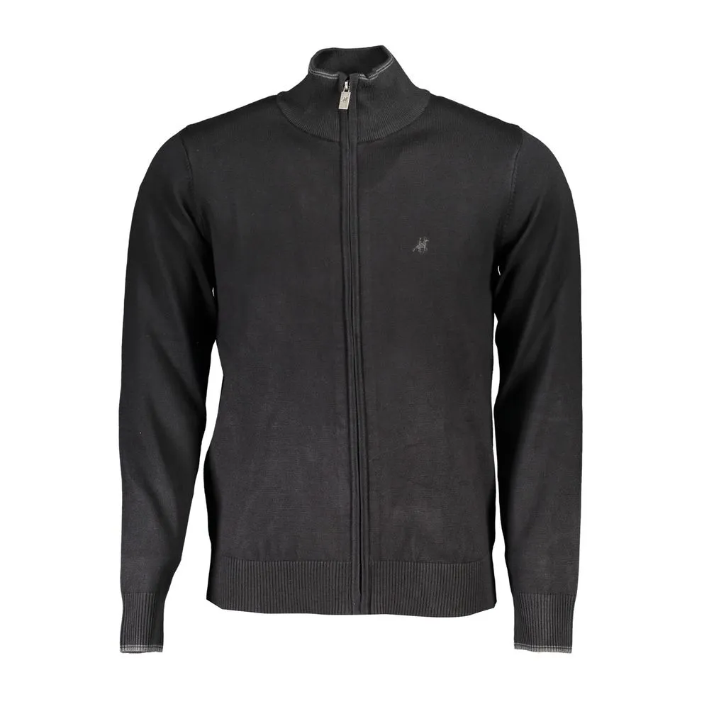 U.S. Grand Polo Men's Elegant Long Sleeve Zip Cardigan with Embroidery