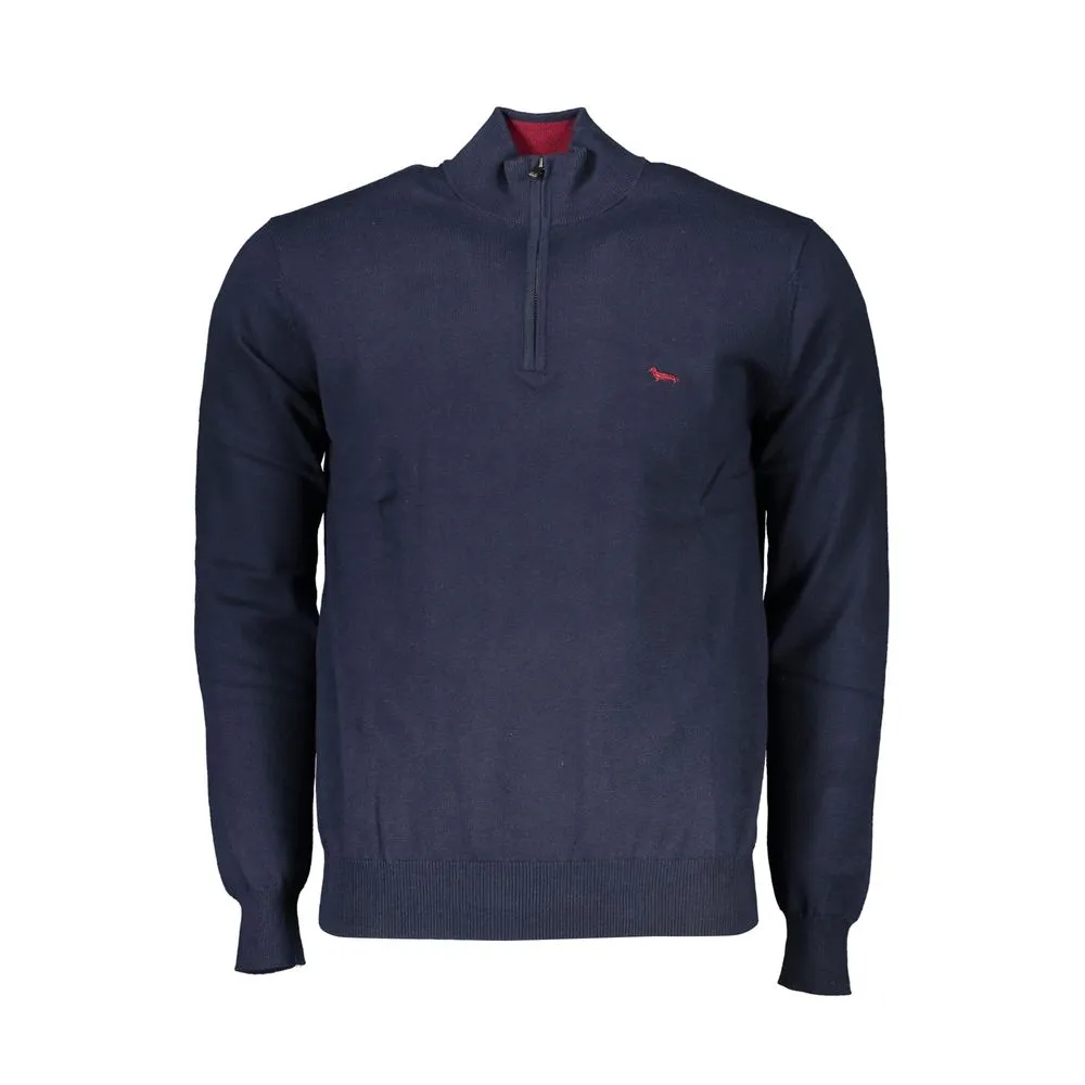 Harmont & Blaine Men's Chic Half-Zip Blue Sweater with Embroidery Detail