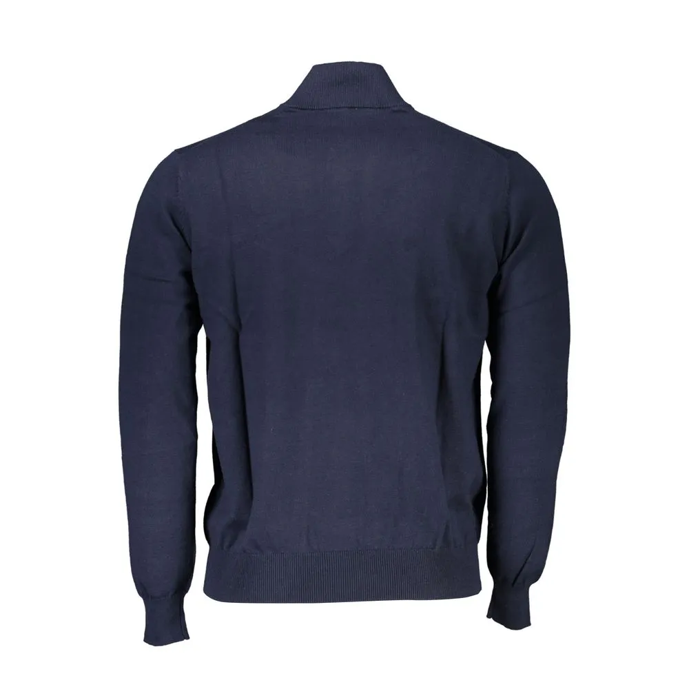 Harmont & Blaine Men's Chic Half-Zip Blue Sweater with Embroidery Detail