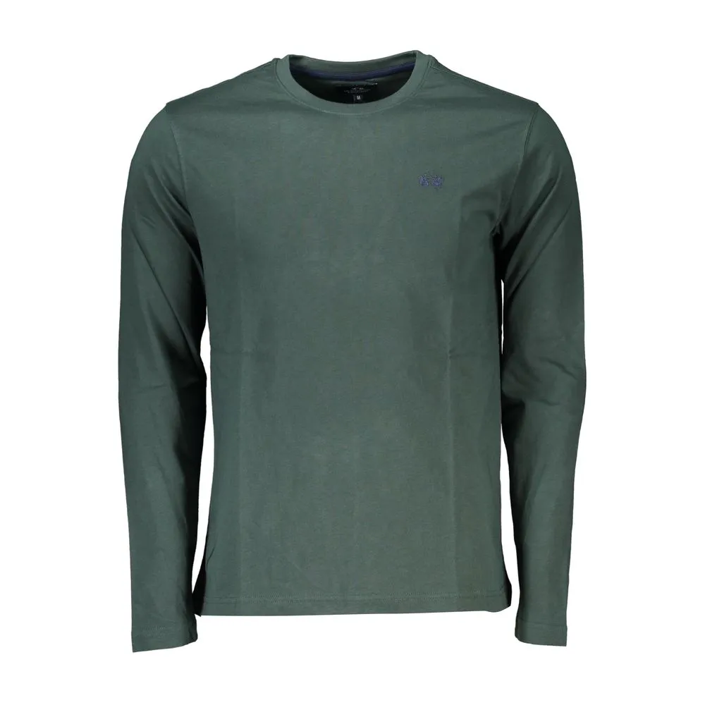 La Martina Men's Elegant Crew Neck Green Tee with Embroidery