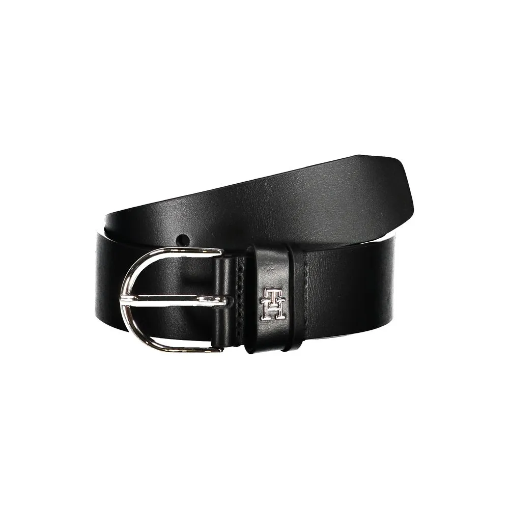 Tommy Hilfiger Women's Chic Black Leather Belt with Metal Buckle