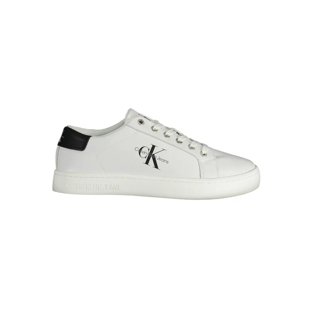Calvin Klein Men's Sleek White Lace-Up Sneakers with Logo Detail