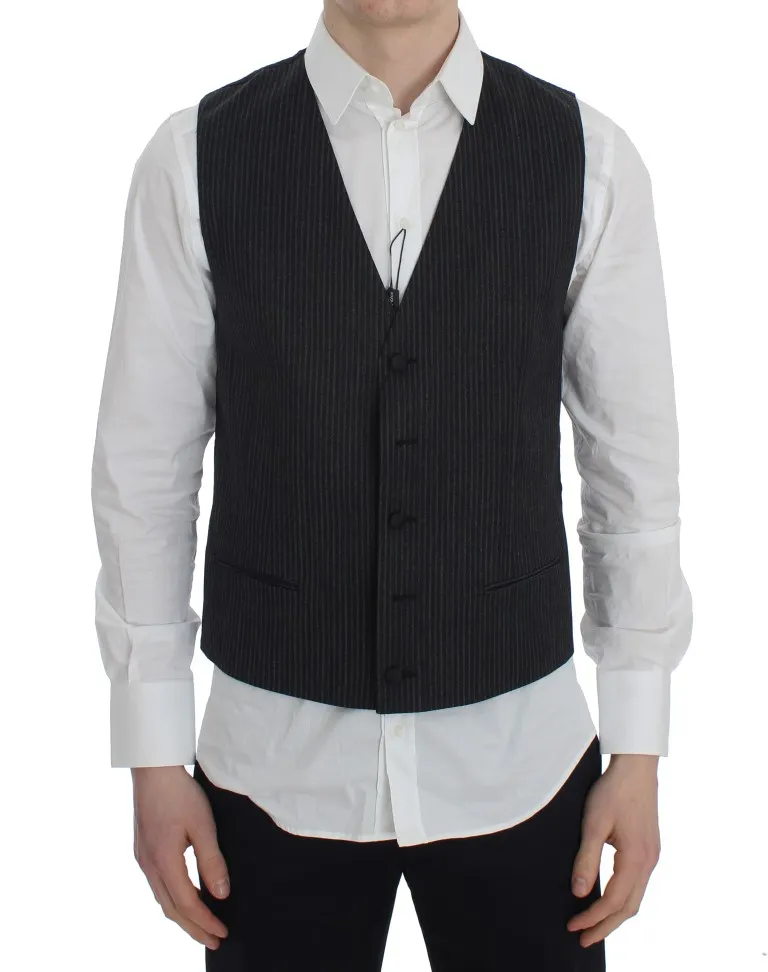 Dolce & Gabbana Men's Elegant Gray Striped Wool Vest