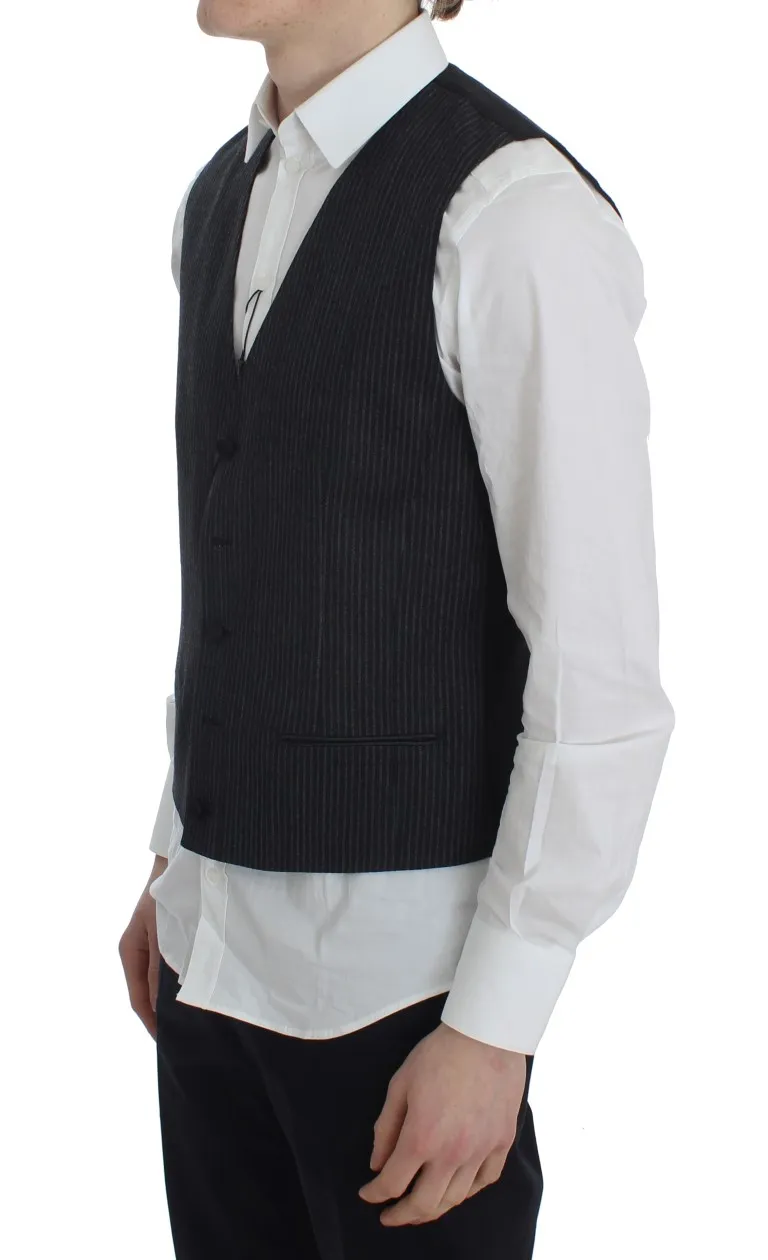 Dolce & Gabbana Men's Elegant Gray Striped Wool Vest