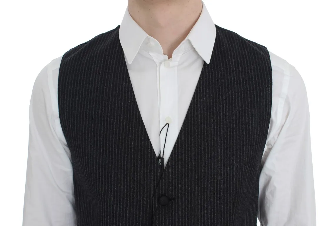 Dolce & Gabbana Men's Elegant Gray Striped Wool Vest