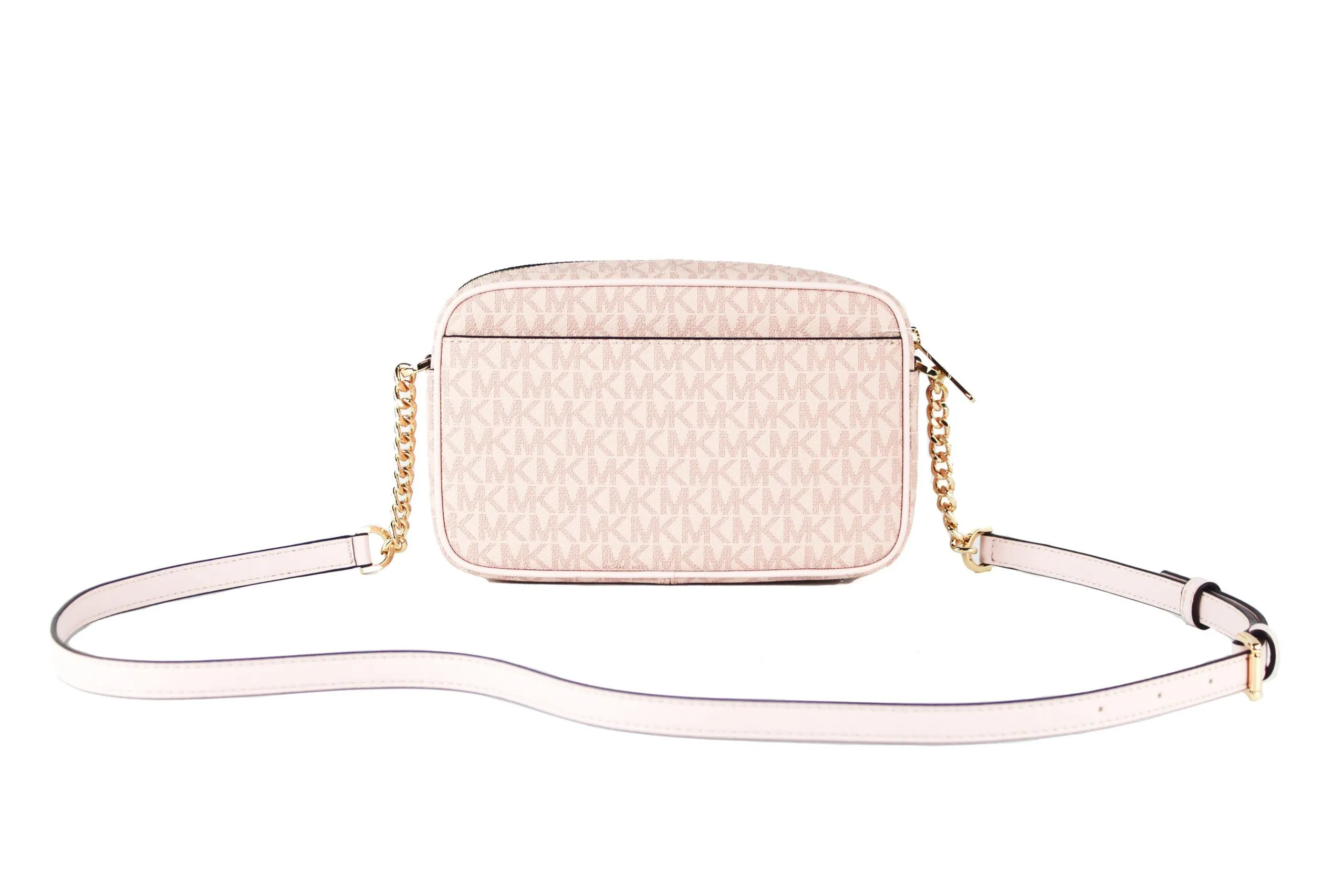 Michael Kors Women's Jet Set Travel Medium Signature PVC Pocket Camera Bag Crossbody Handbag (Powder Blush Multi Signature)