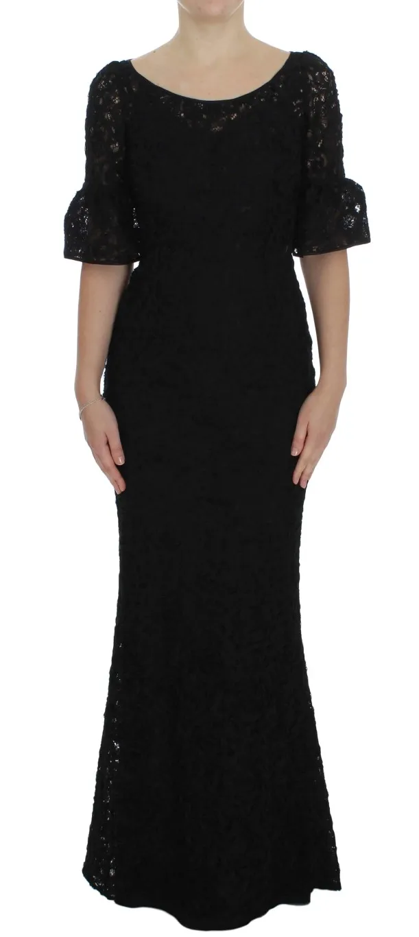 Dolce & Gabbana Women's Elegant Black Floral Lace Maxi Dress