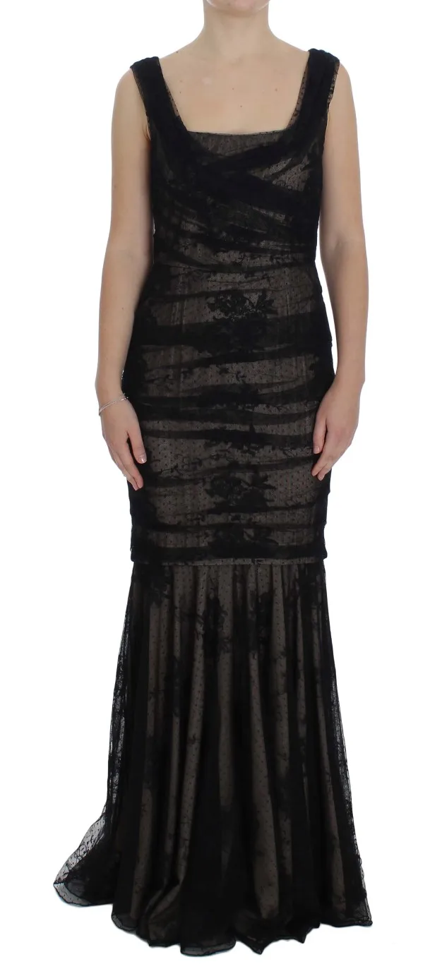 Dolce & Gabbana Women's Elegant Black Floral Bodycon Maxi Dress