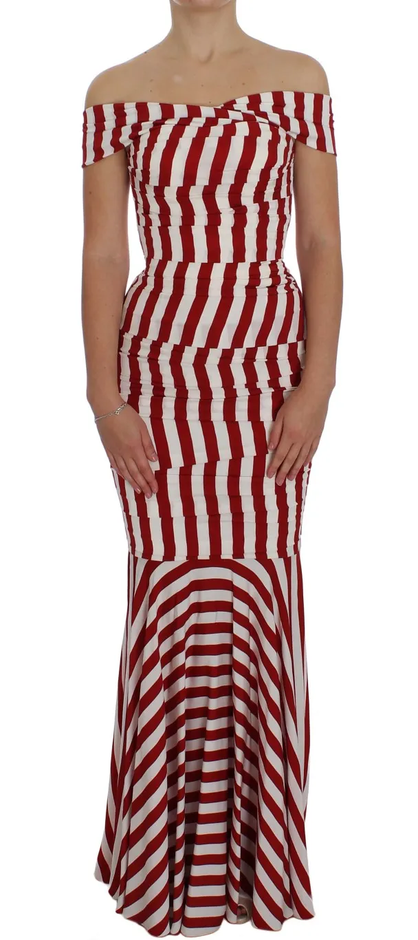 Dolce & Gabbana Women's Elegant Red and White Striped Silk Bodycon Dress
