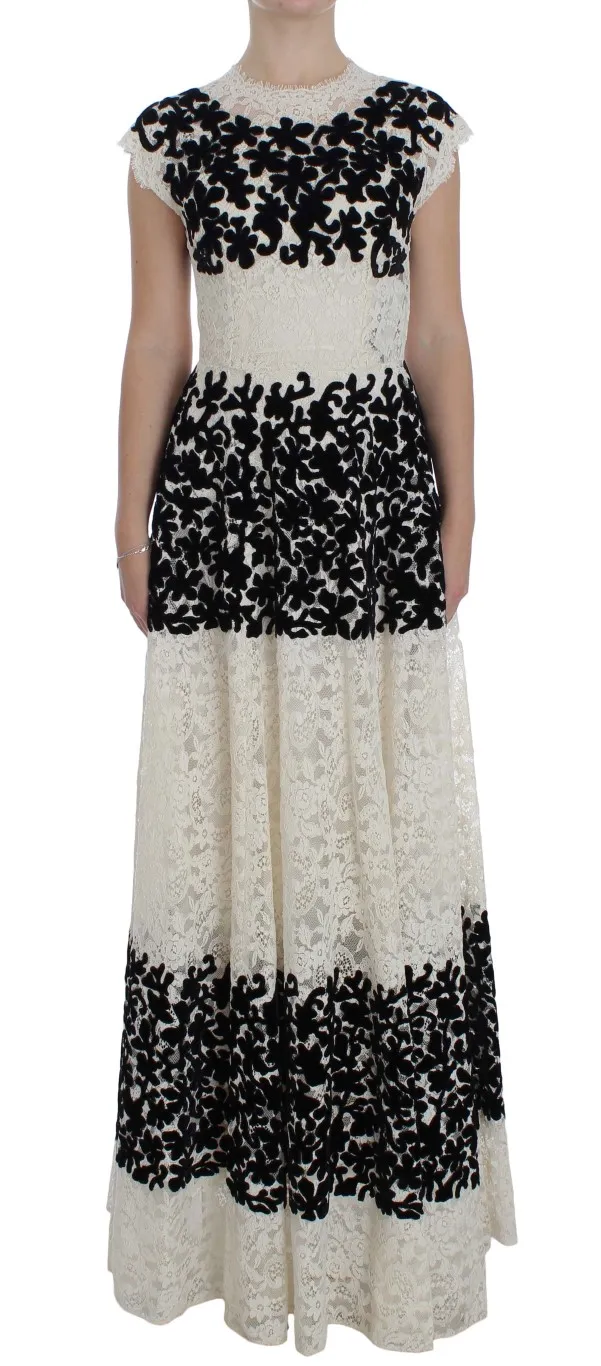 Dolce & Gabbana Women's Elegant Floral Lace Cap Sleeve Maxi Dress
