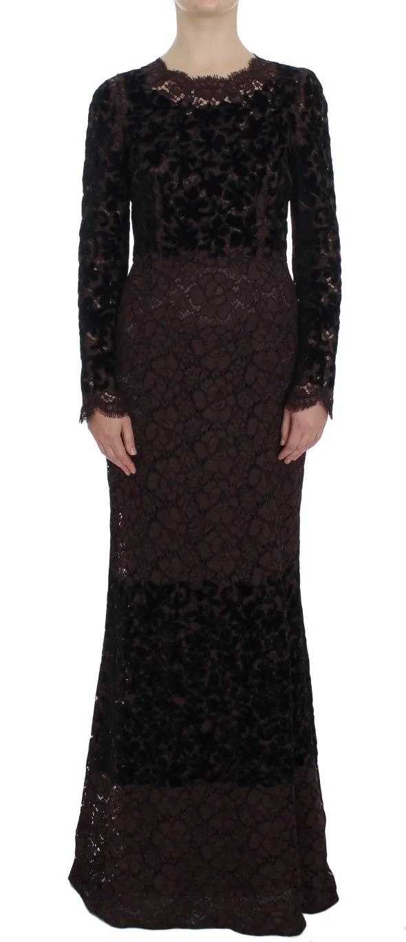 Dolce & Gabbana Women's Elegant Purple Floral Lace Maxi Dress
