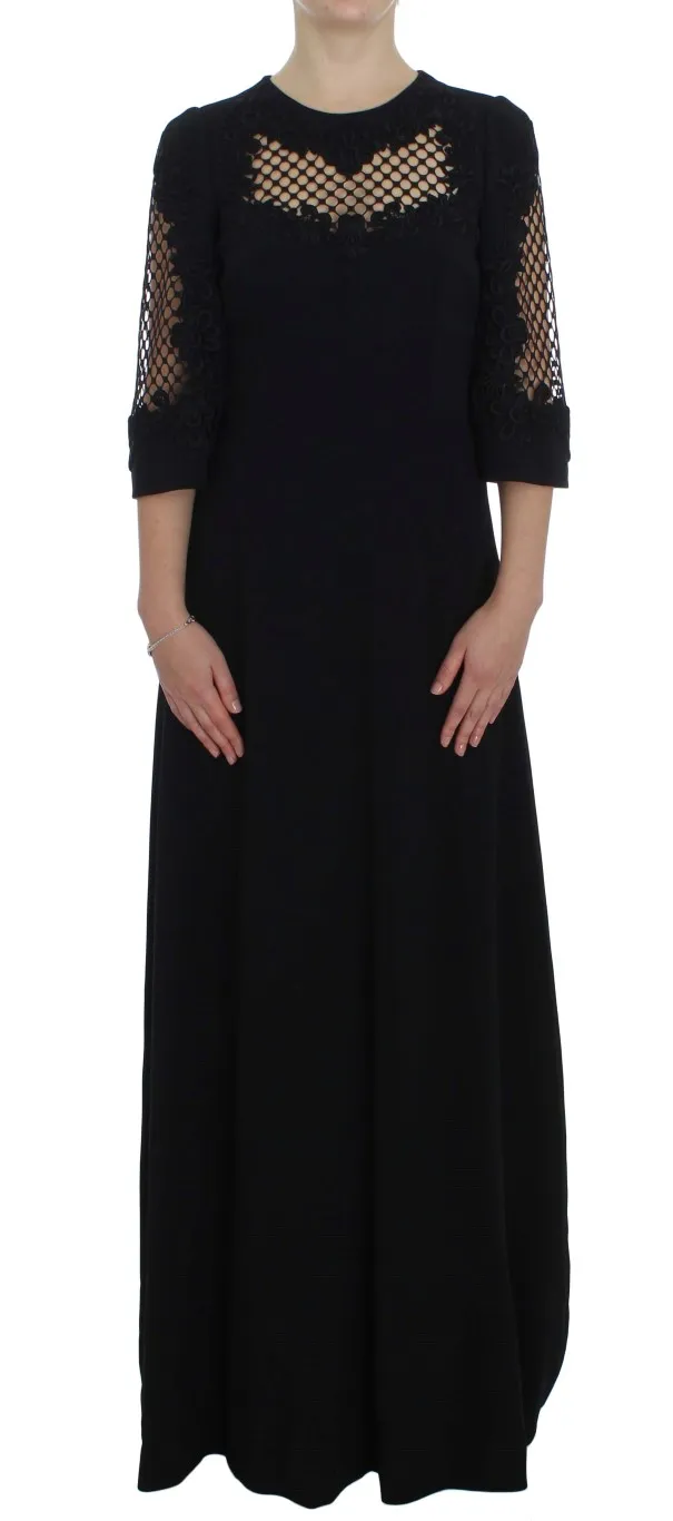 Dolce & Gabbana Women's Elegant Black Wool Cutout Maxi Dress