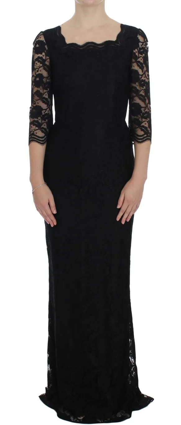 Dolce & Gabbana Women's Elegant Black Floral Lace Maxi Dress