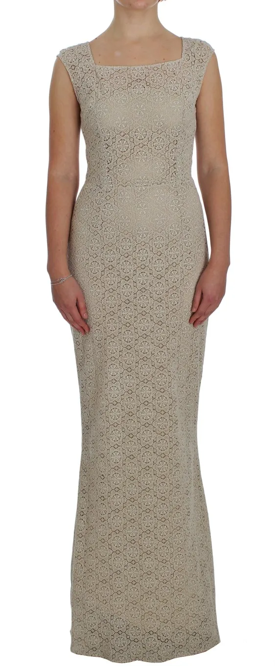Dolce & Gabbana Women's Elegant Beige Floral Cutout Maxi Dress