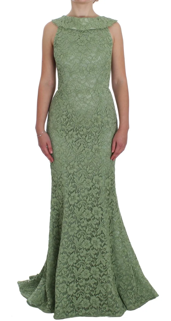 Dolce & Gabbana Women's Elegant Green Floral Lace Maxi Dress