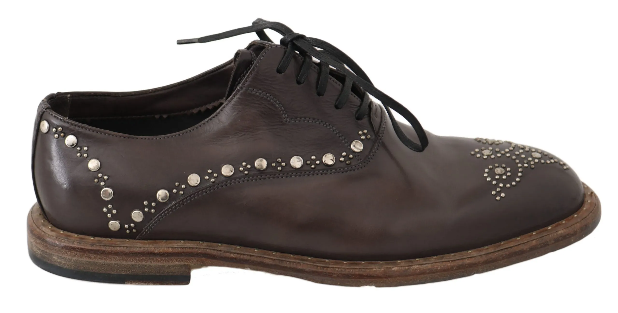 Dolce & Gabbana Men's Elegant Studded Brown Leather Derby Shoes