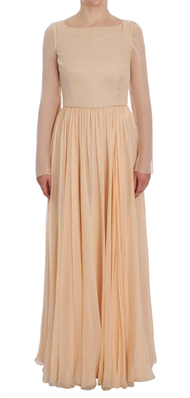 Dolce & Gabbana Women's Elegant Beige Silk Full Length Sheath Dress