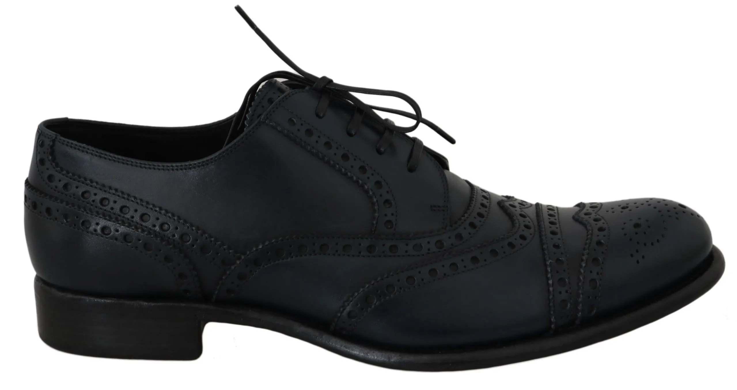 Dolce & Gabbana Men's Elegant Blue Leather Wingtip Derby Shoes
