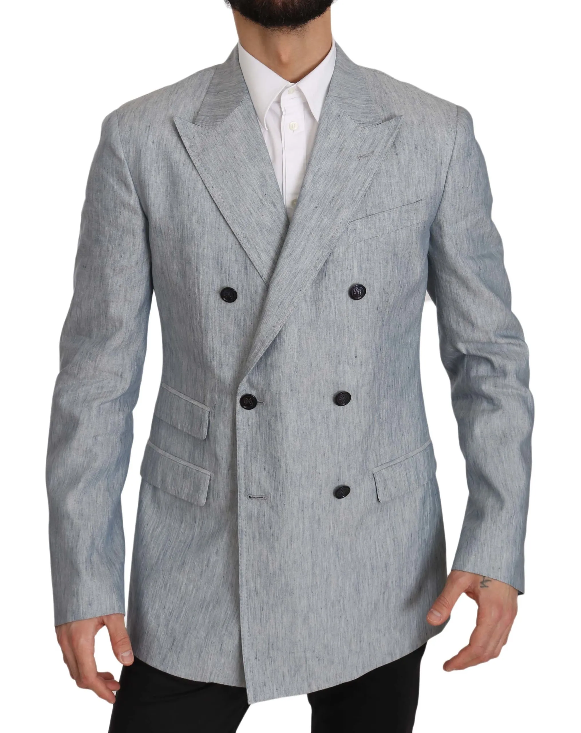 Dolce & Gabbana Men's Elegant Light Blue Double Breasted Blazer