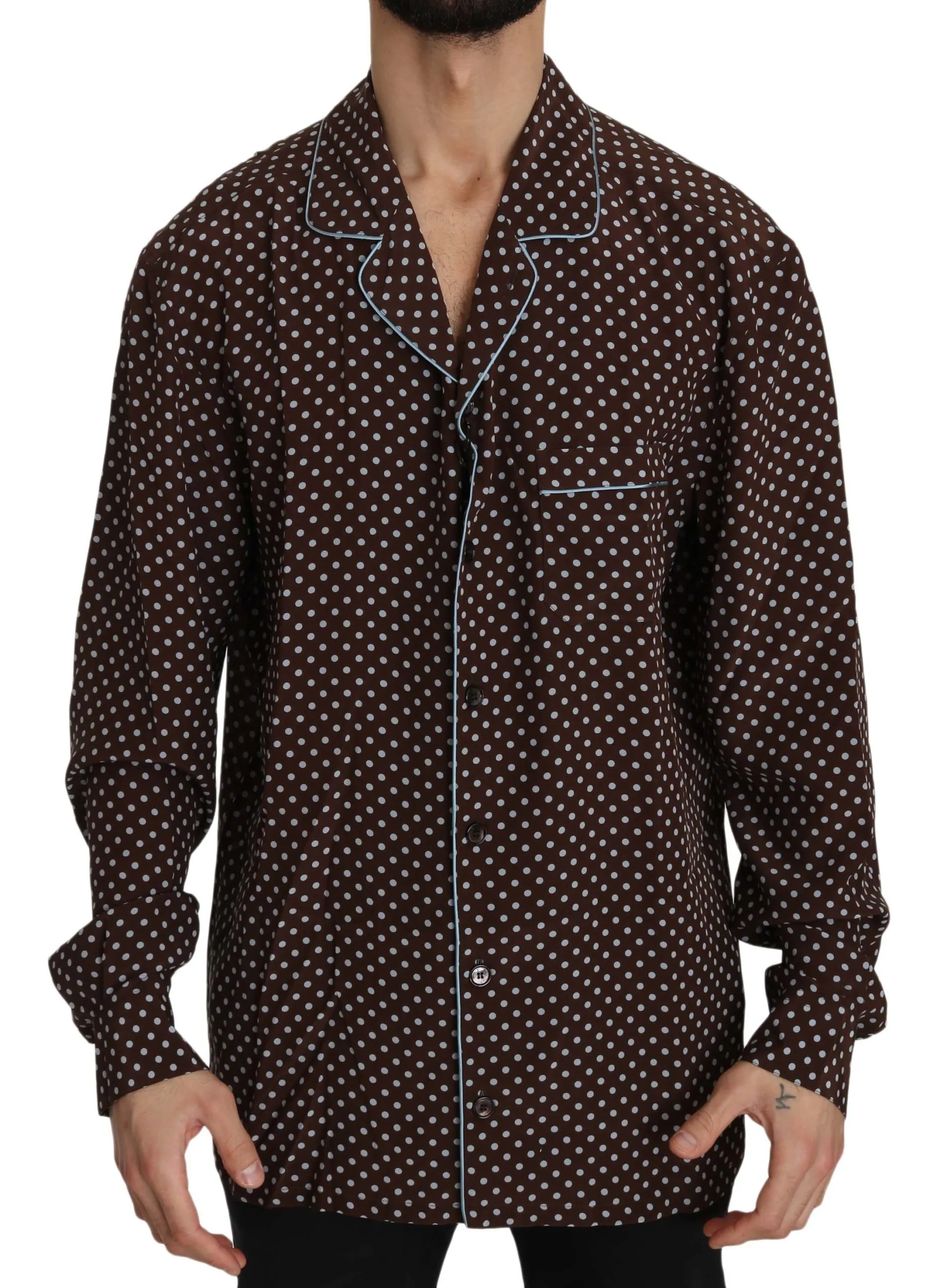 Dolce & Gabbana Men's Exquisite Italian Silk Polka Dot Shirt
