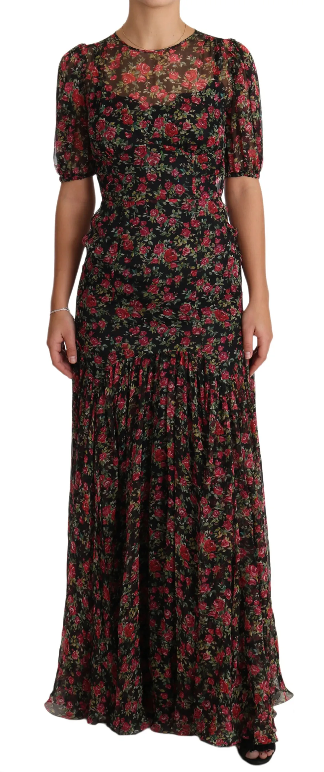 Dolce & Gabbana Women's Elegant Black Silk Floral A-Line Gown