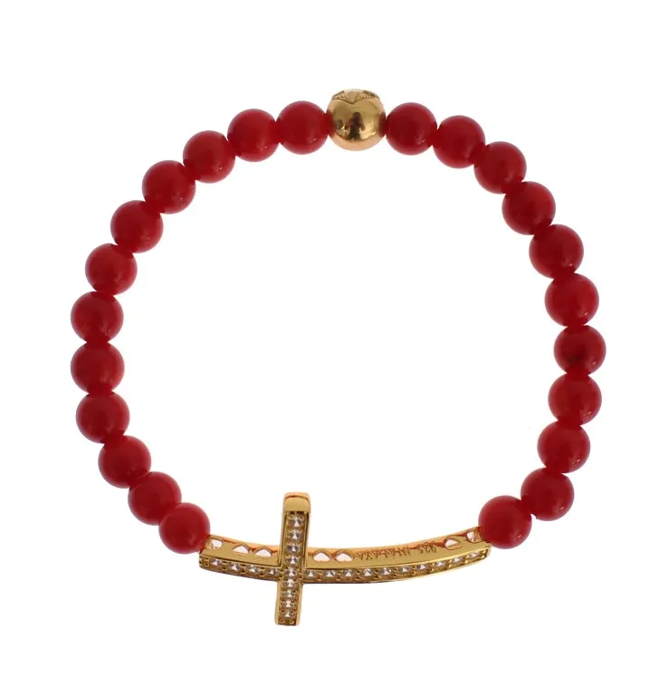 Nialaya Women's Elegant Gold and Red Coral Beaded Bracelet