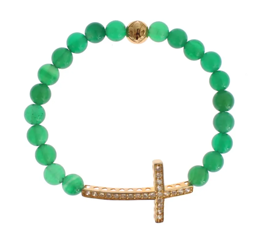 Nialaya Women's Elegant Green Jade Bead & Gold Plated Bracelet