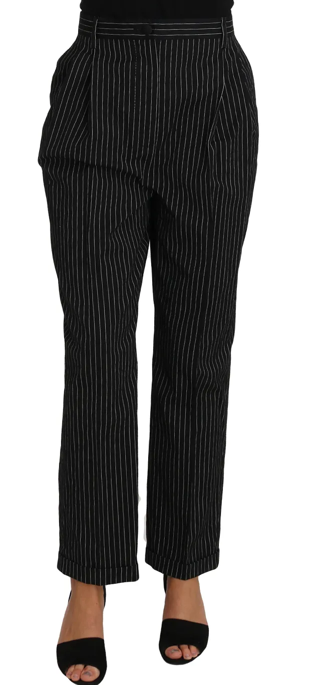 Dolce & Gabbana Women's Elegant Black Pinstripe Dress Pants