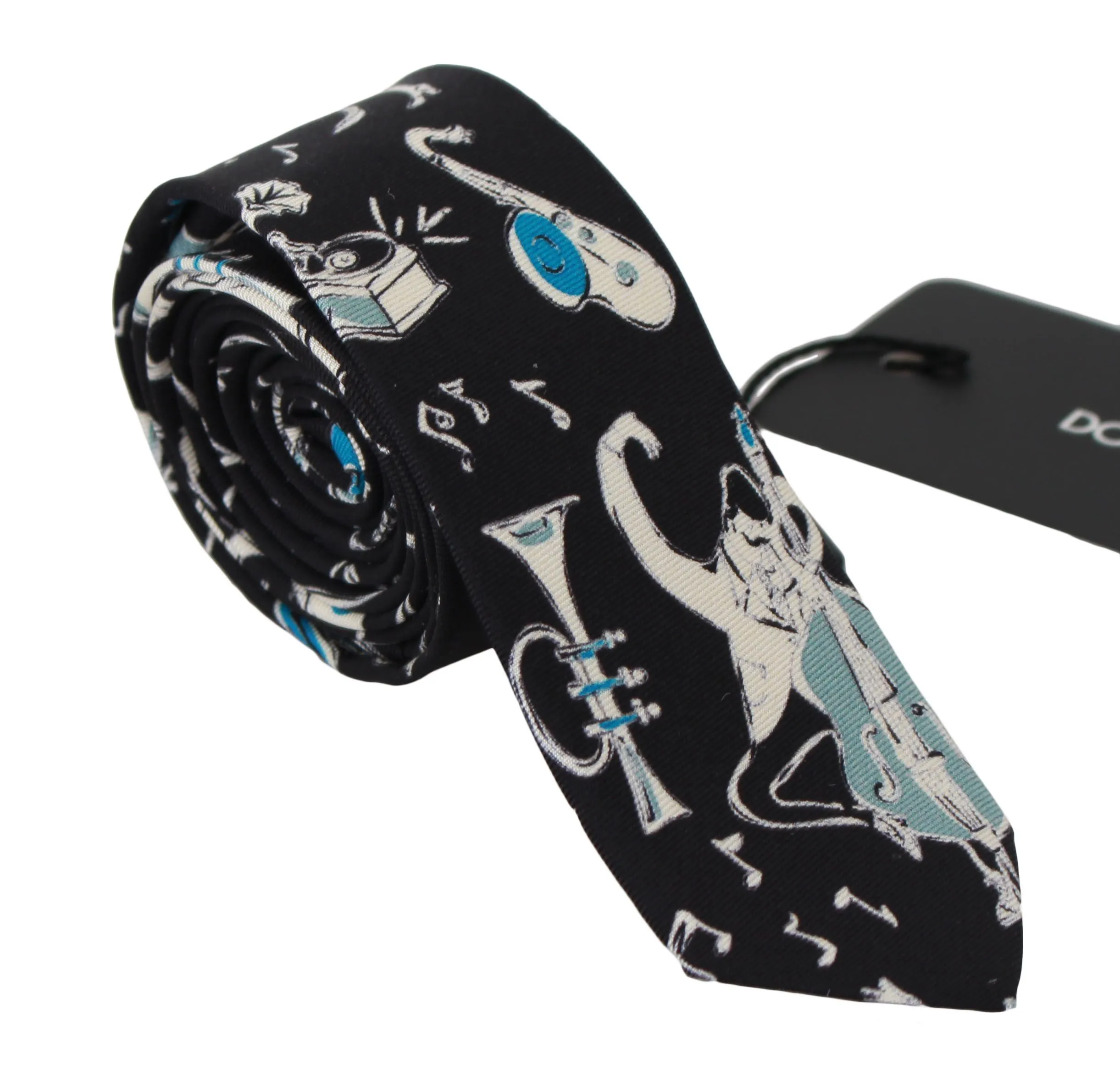 Dolce & Gabbana Men's Elegant Black Music Pattern Silk Neck Tie